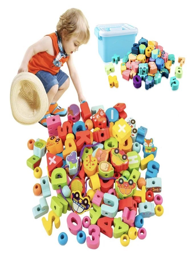 Kidology 49 Pcs Lacing Wooden Letters ABC Alphabet Beads - Motor Skills Toys for Toddler Preschool Games, Homeschool Supplies, Early Spelling Activities, Learning Materials - Image 1